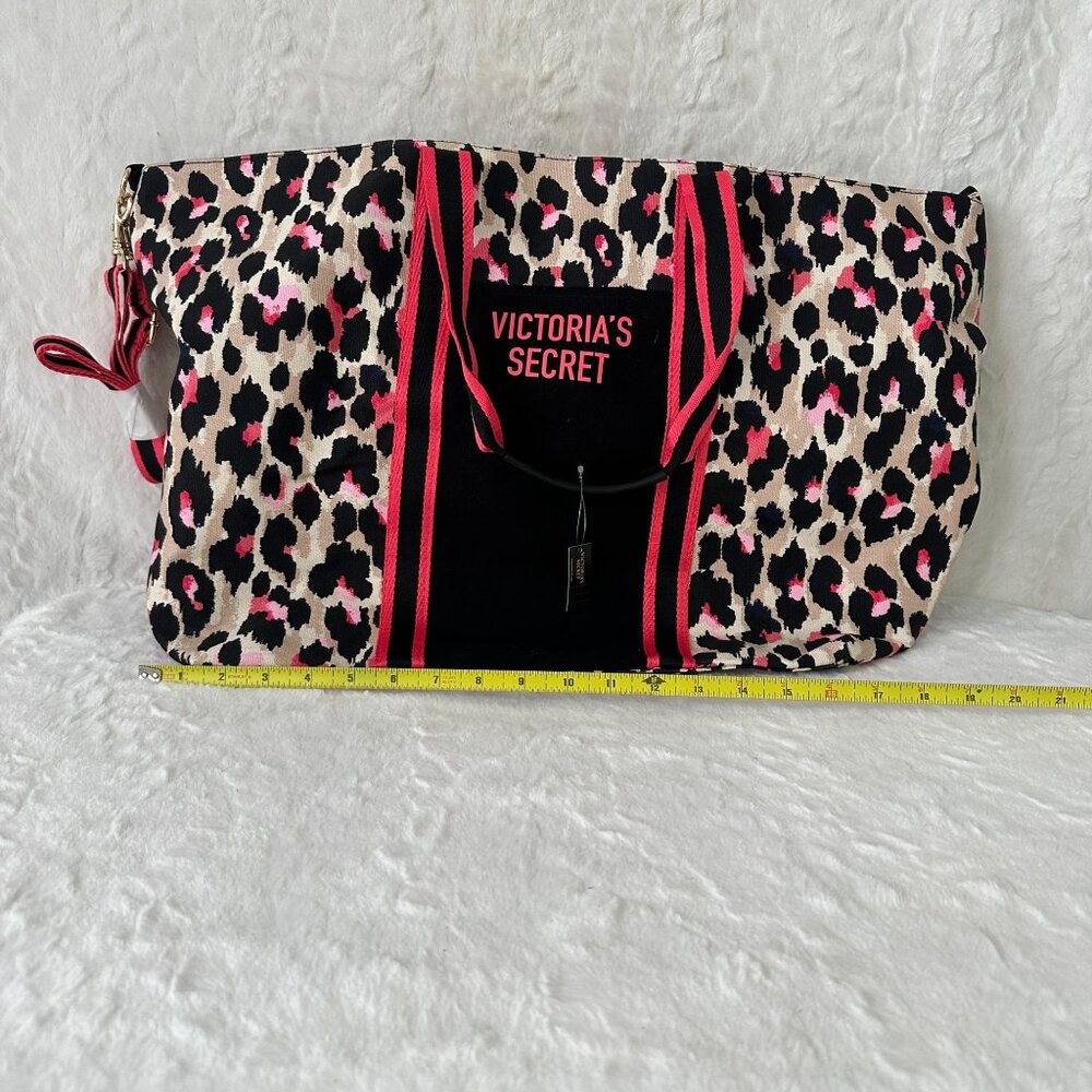 Victoria's Secret Leopard Print Tote Bag Beach Bag Overnight Tote Weekender - Picture 8 of 8